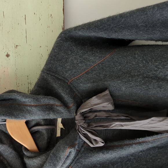 MYSTREE I Brushed Gray V-Neck Cross-Over Tie Neck Hoodie Top, S - Picture 1 of 16
